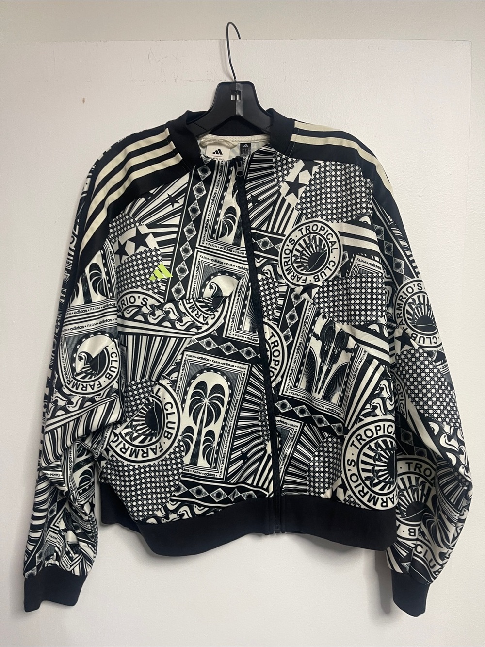adidas Black & White Patterned Zip-Up Track Jacket